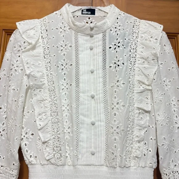 The Kooples White Eyelet Ruffled Long Sleeve Dress Size US 2 NWT